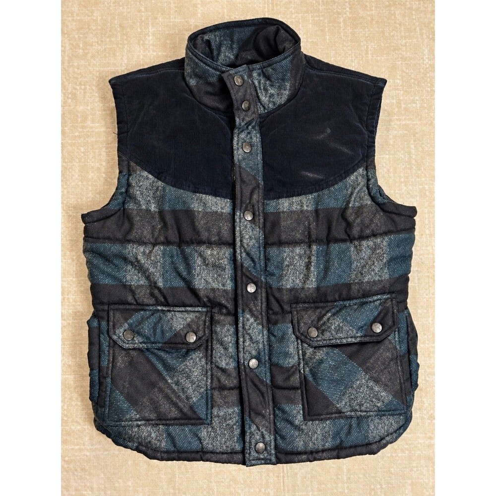 Kane & Unke Men’s XL Plaid Quilted Puffer Vest Corduroy Yoke Gorpcore Cabincore